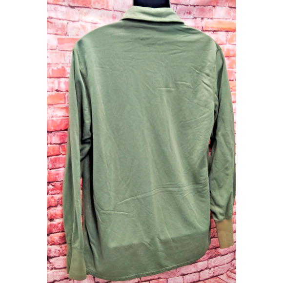Men's Shirt Green Solid Military Sleeping Shirt Regular Fit Quarter Zip Pullover - Picture 4 of 7